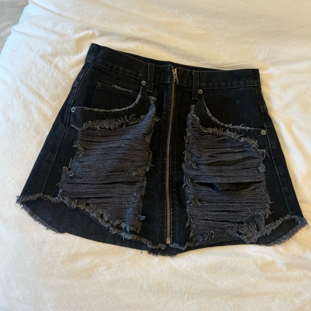 Carmar - Distressed black mini skirt - button front - Sz 28